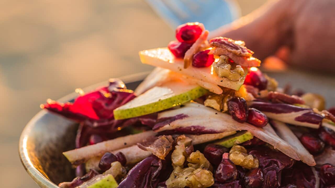 Radicchio, bacon and pear salad