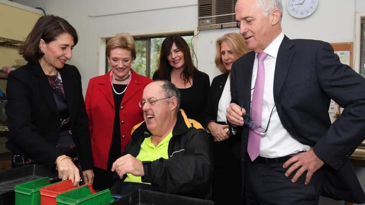 Malcolm Turnbull, Gladys Berejiklian and workers with disabilities.