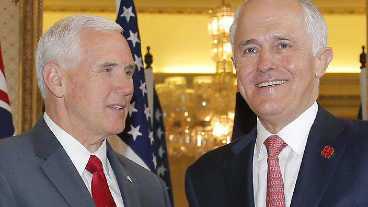 U.S. Vice President Mike Pence (L) meets with Australia's Prime Minister Malcolm Turnbull at Admiralty House in Sydney