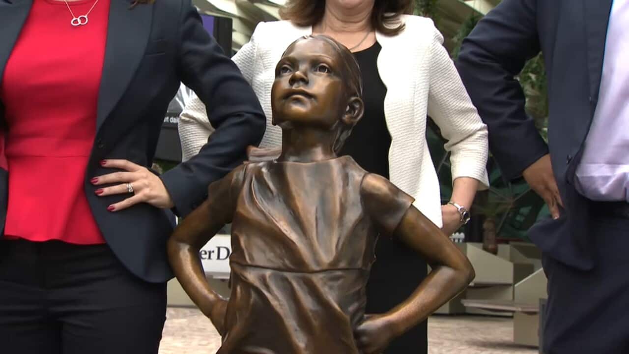 The ‘fearless girl’ statue in Melbourne’s Federation Square.