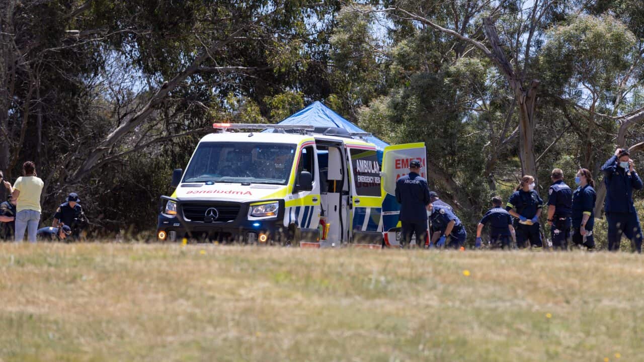 Emergency services personnel on scene at Hillcrest Primary School in Devonport, Tasmania.