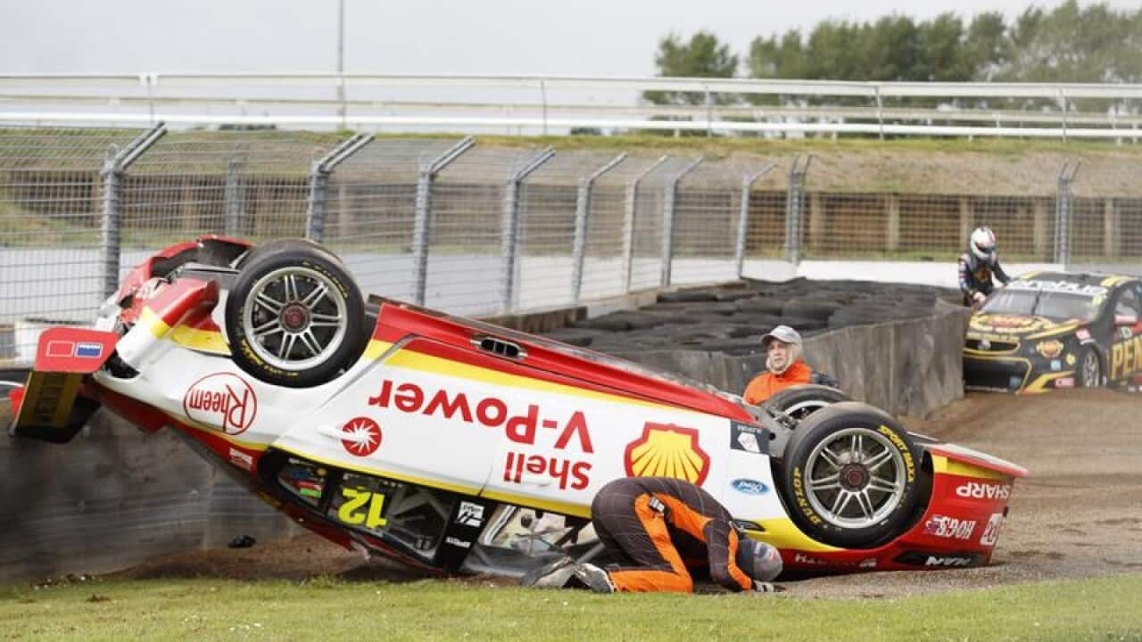 Fabian Coulthard Shell V-Power Racing Team V8 Supercar after a crash.