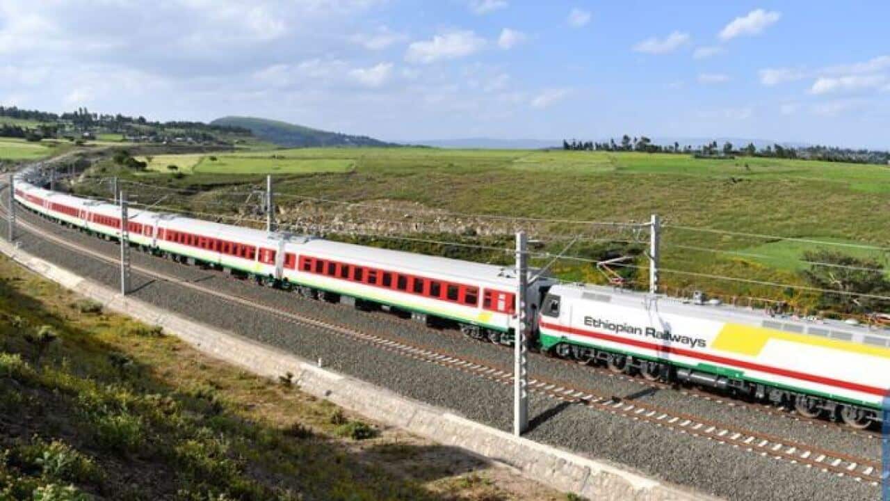 A train runs on the Ethiopia-Djibouti railway during an operational test near Addis Ababa, Ethiopia, on Oct. 3, 2016. (Xinhua/Sun Ruibo)