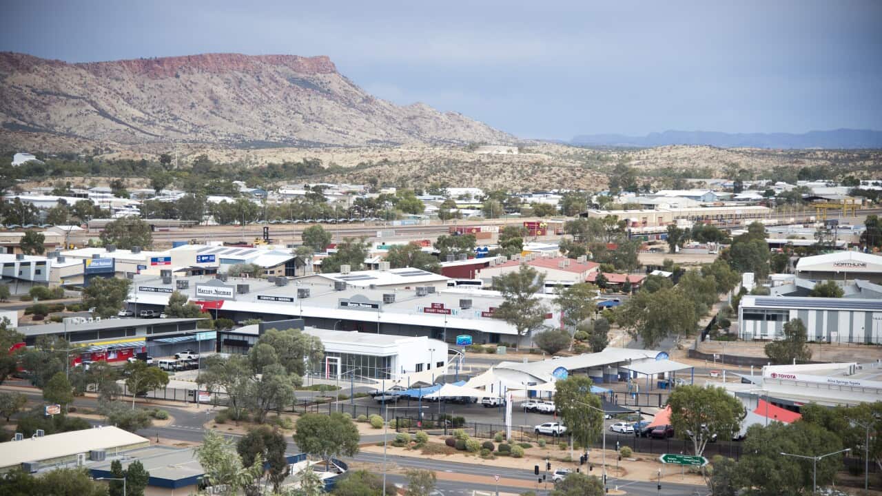 A general view of Alice Springs CBD from from a nearby hilltop.