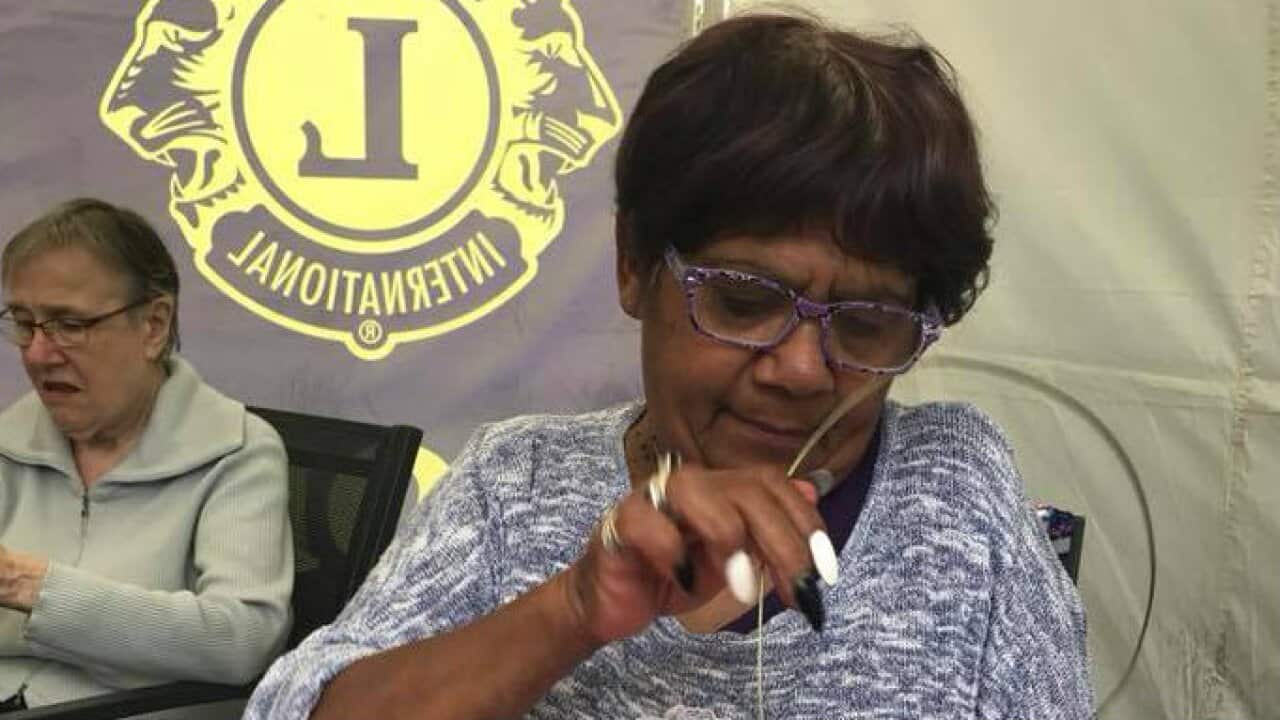 Gunnai basket weaver Aunty Helen Brotherton teaching her craft at Reconciliation in the Park 2018 Johnstone Park Geelong 27/05/2018.