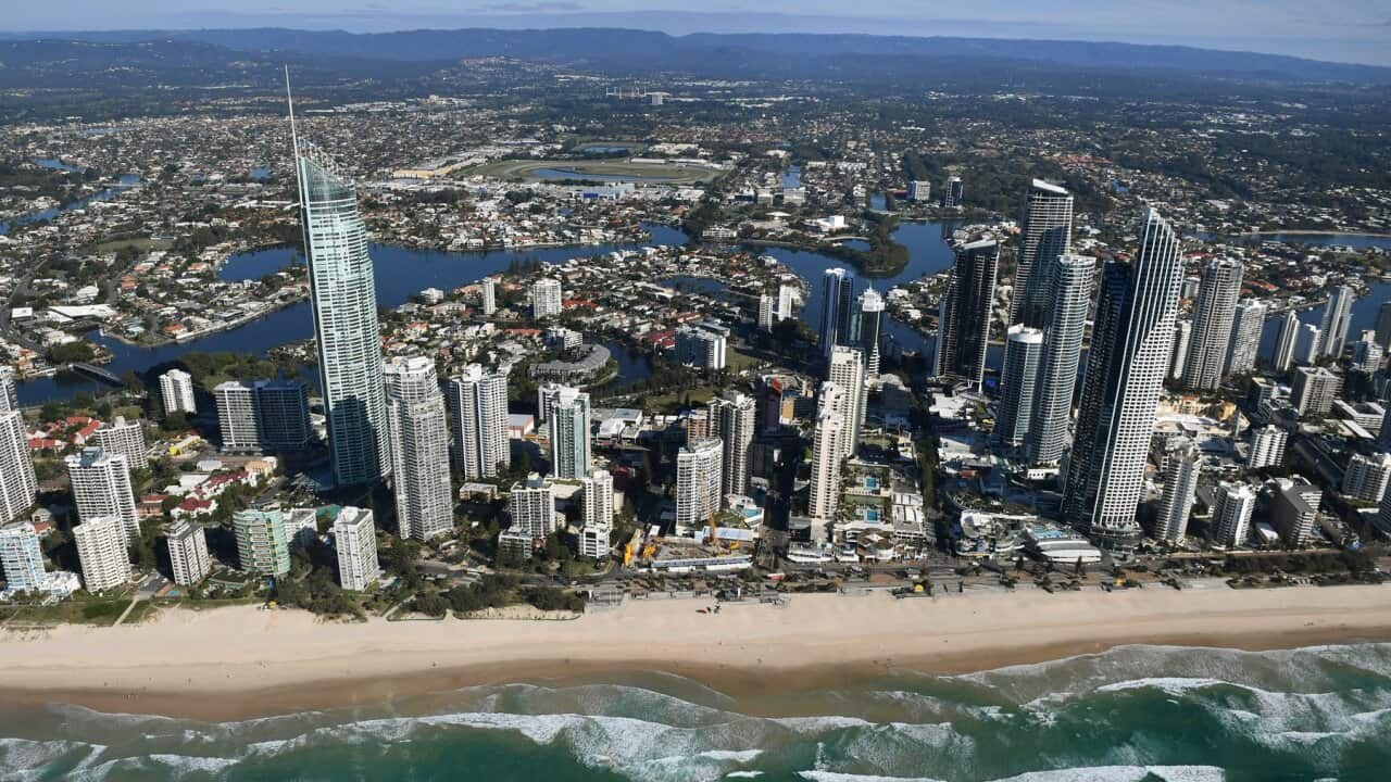 A general view of Surfers Paradise Beach on the Gold Coast, Wednesday, May 17, 2017. The Gold Coast will host the 2018 Commonwealth Games April 4th-15th next year. (AAP Image/Dave Hunt) NO ARCHIVING