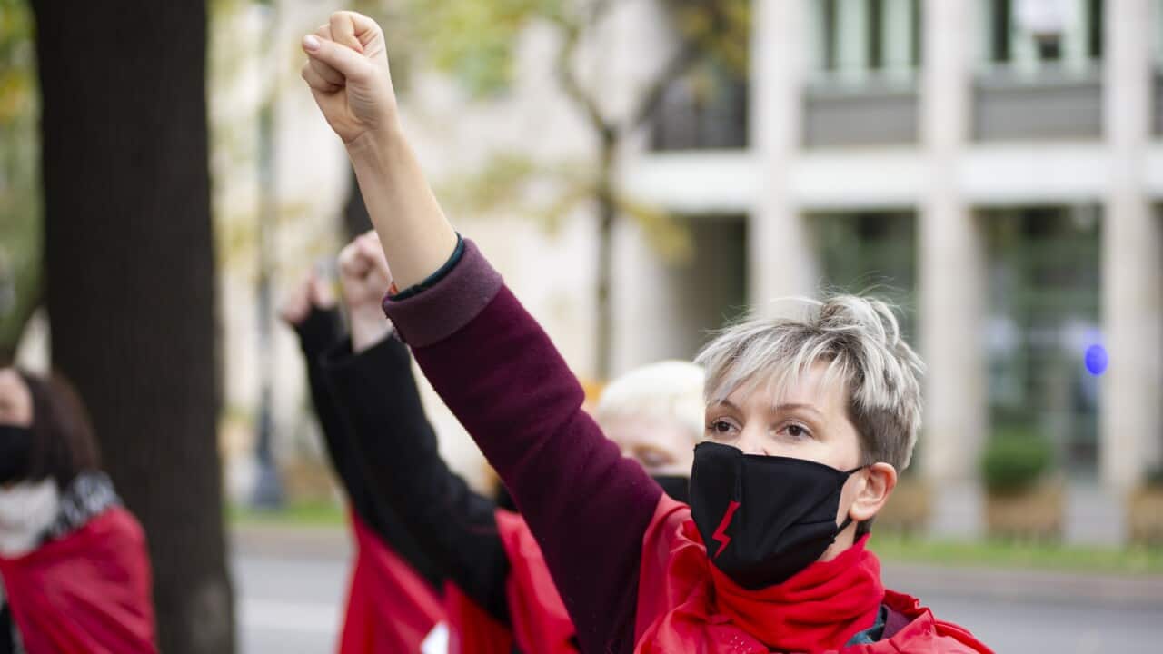 A dozen of women's rights activists gathered in front of the Constitutional Tribunal the day prior the hearing of the Polish Constitutional Tribunal.