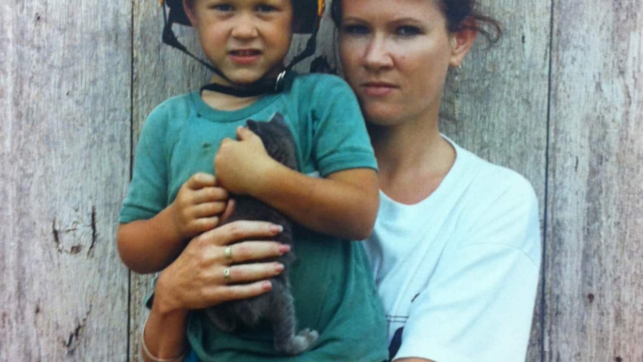 Courtney as a child with his mum Julie.