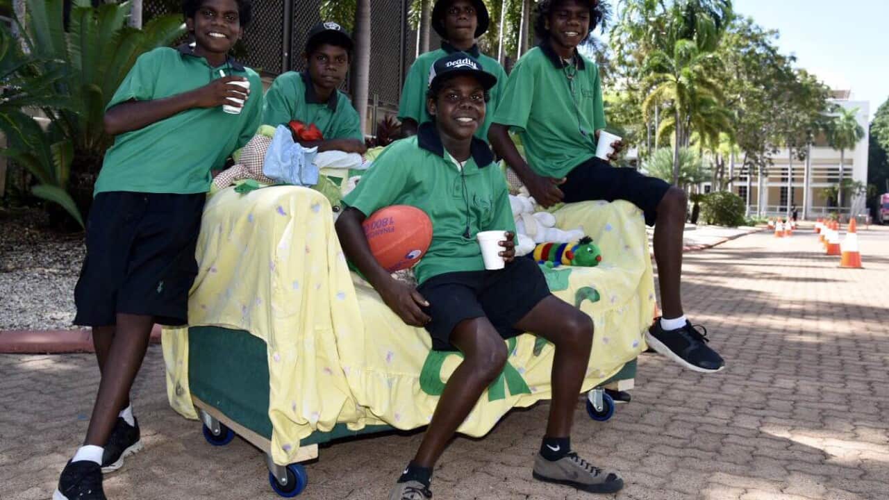 Northern Territory kids participate in Darwins annual couch surfing competition at Parliament House in Darwin.