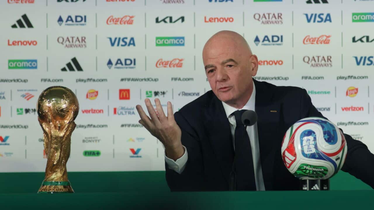FIFA President Gianni Infantino speaks during a press conference ahead of the opening of the 2026 FIFA World Cup at the Azteca Stadium now known as Mexico City Stadium (Photo by Ismael Rosas-Eyepix Group-Sipa USA).jpg