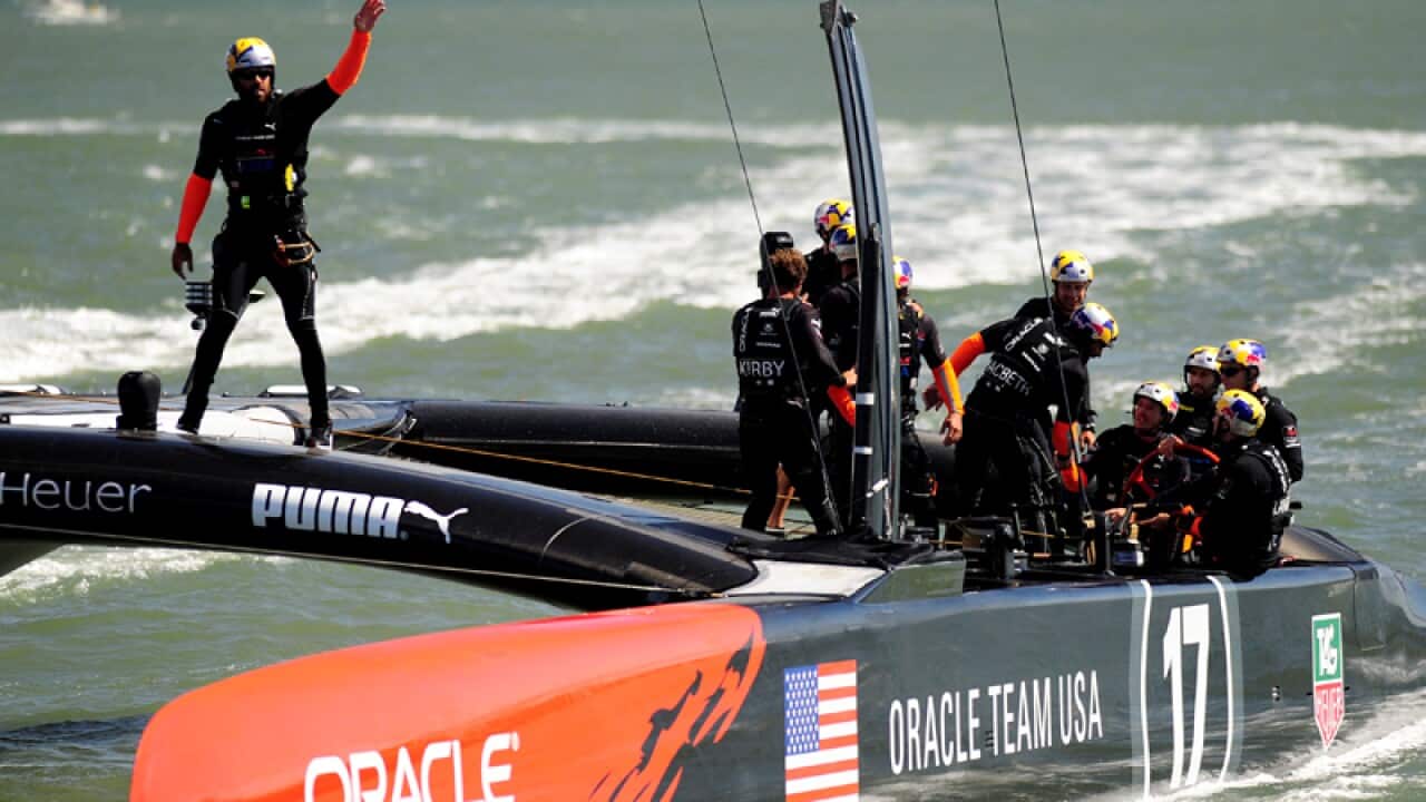 Oracle Team USA celebrates after winning race 17