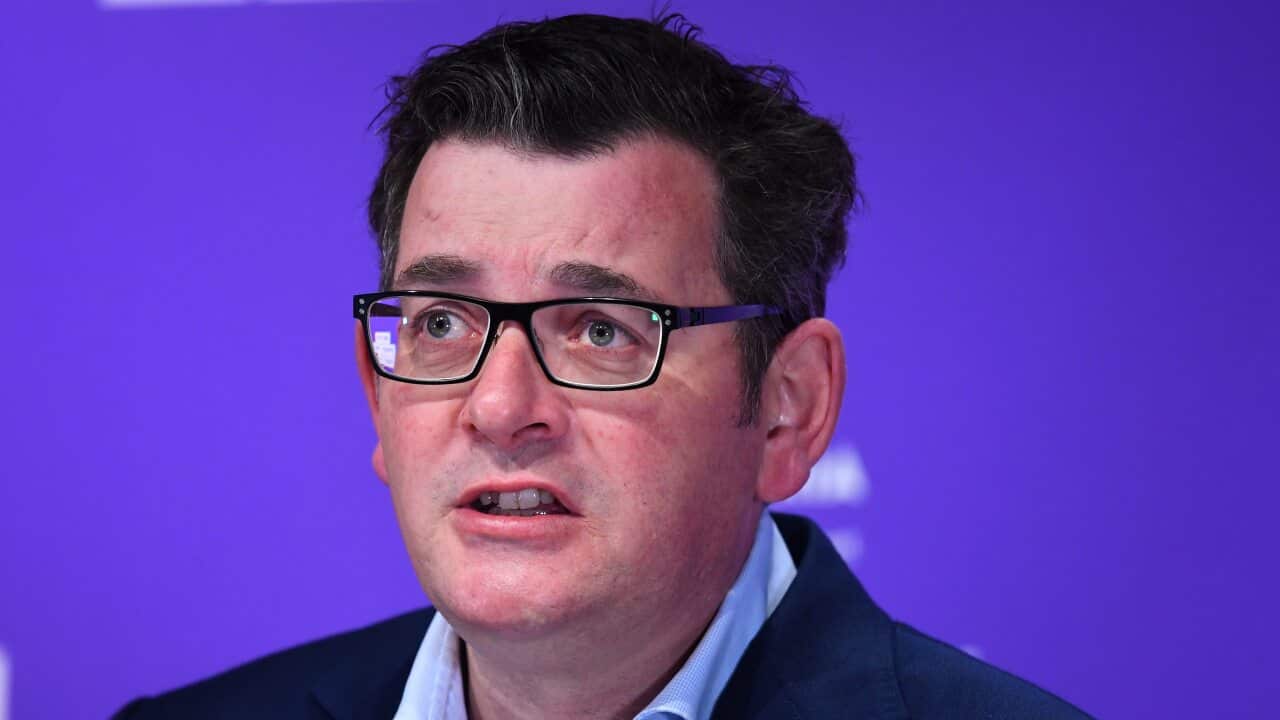 Victorian Premier Daniel Andrews addresses the media during a press conference in Melbourne, Monday, August 24, 2020. Victoria has recorded 116 new cases of coronavirus and 15 deaths overnight. (AAP Image/James Ross) NO ARCHIVING