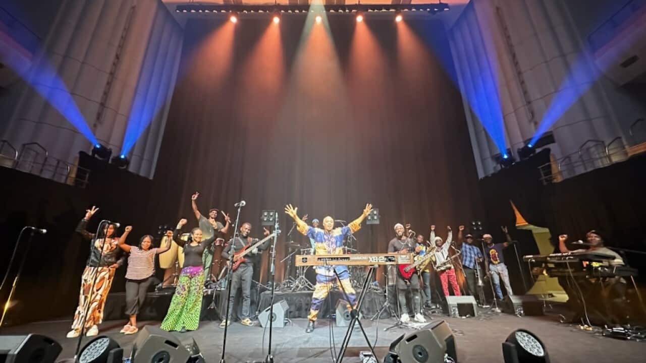 Femi Kuti and his band Positive Force rehearsing at Sydney's City Recital Hall as part of their Australian tour. (Supplied).jpg