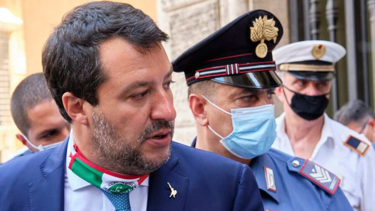 Former Interior minister Matteo Salvini leaves the Senate