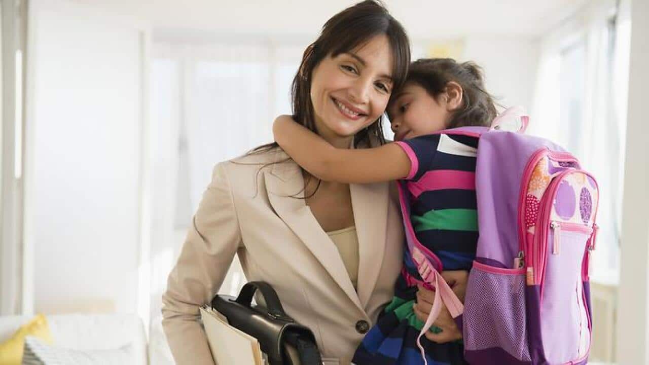 Working mum and daughter