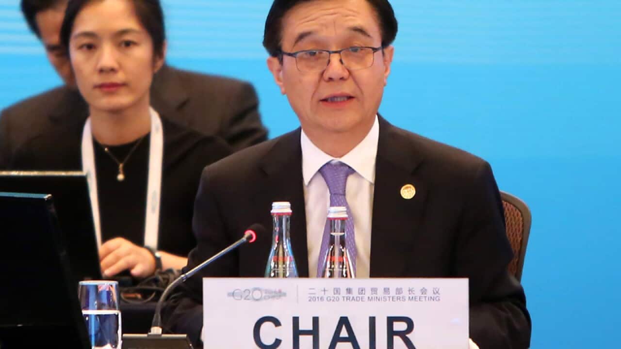 China's Minister of Commerce Gao Hucheng speaks during the G20 meeting