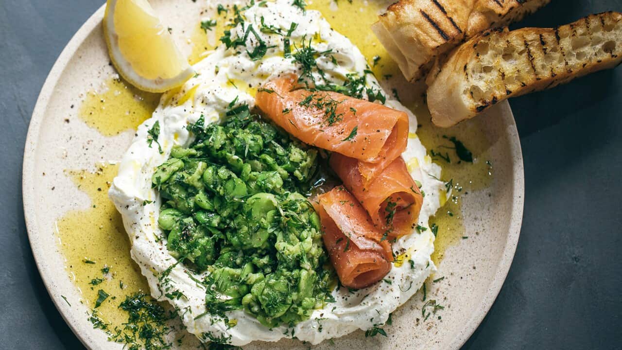 Labne with broad beans and herbs