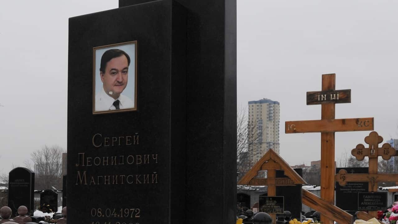 The snow-covered grave of Sergei Magnitsky