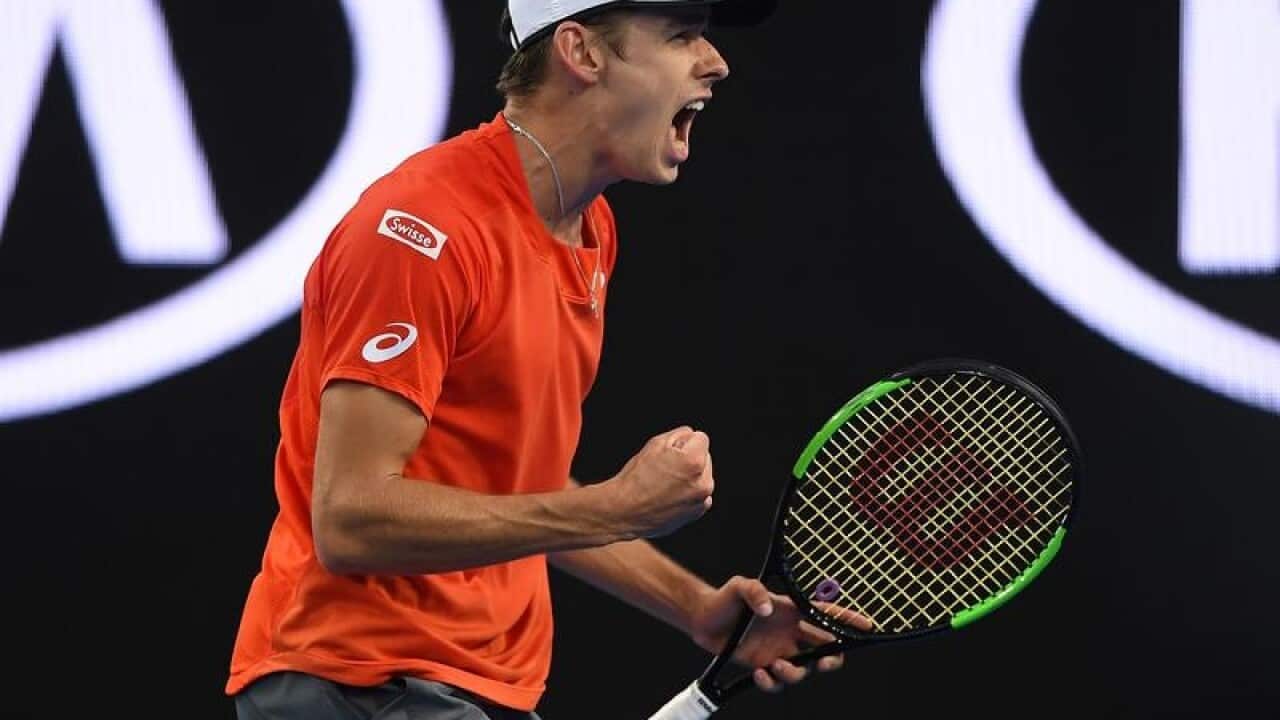Alex de Minaur of Australia reacts.