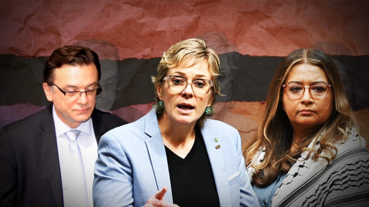 A composite image of a man and two women