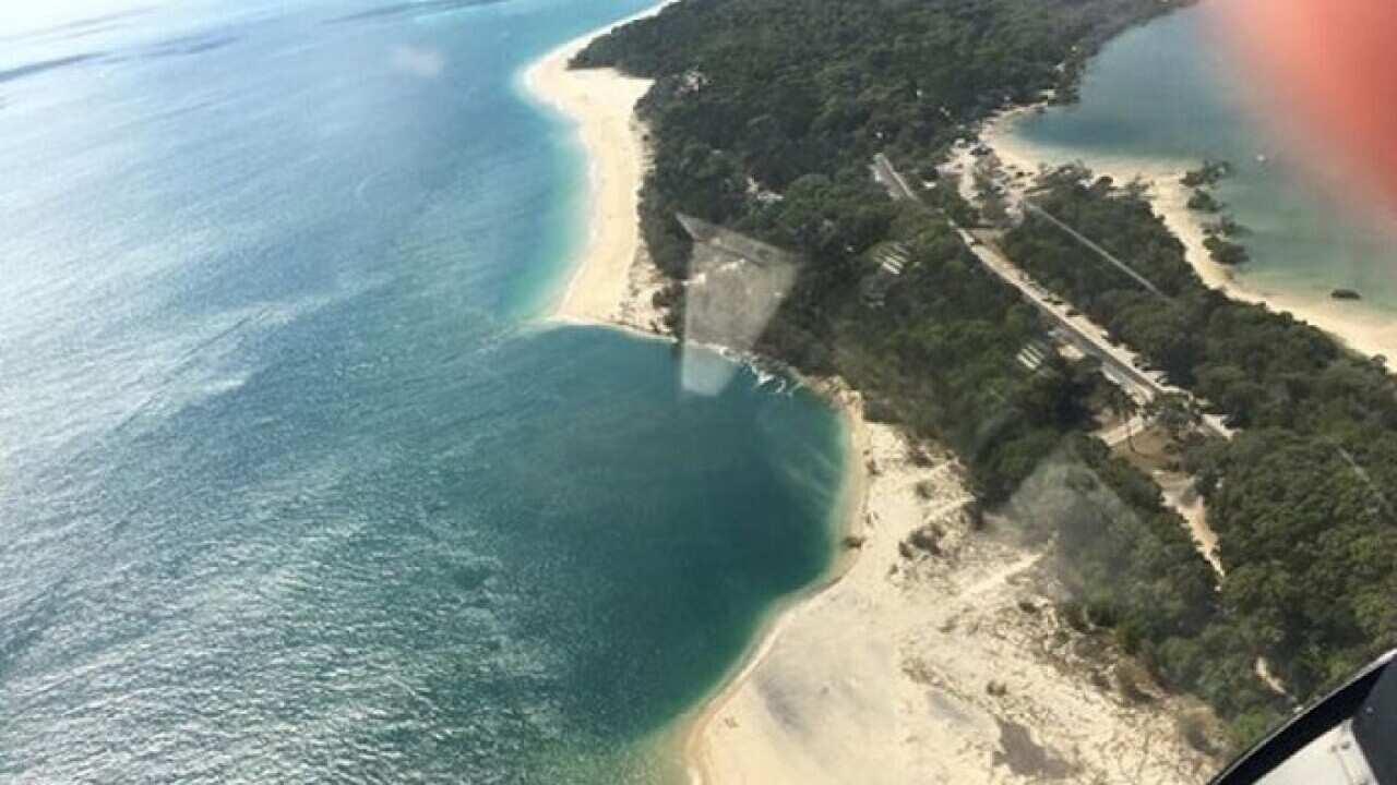 The erosion of part of Inskip Point as seen from the air.