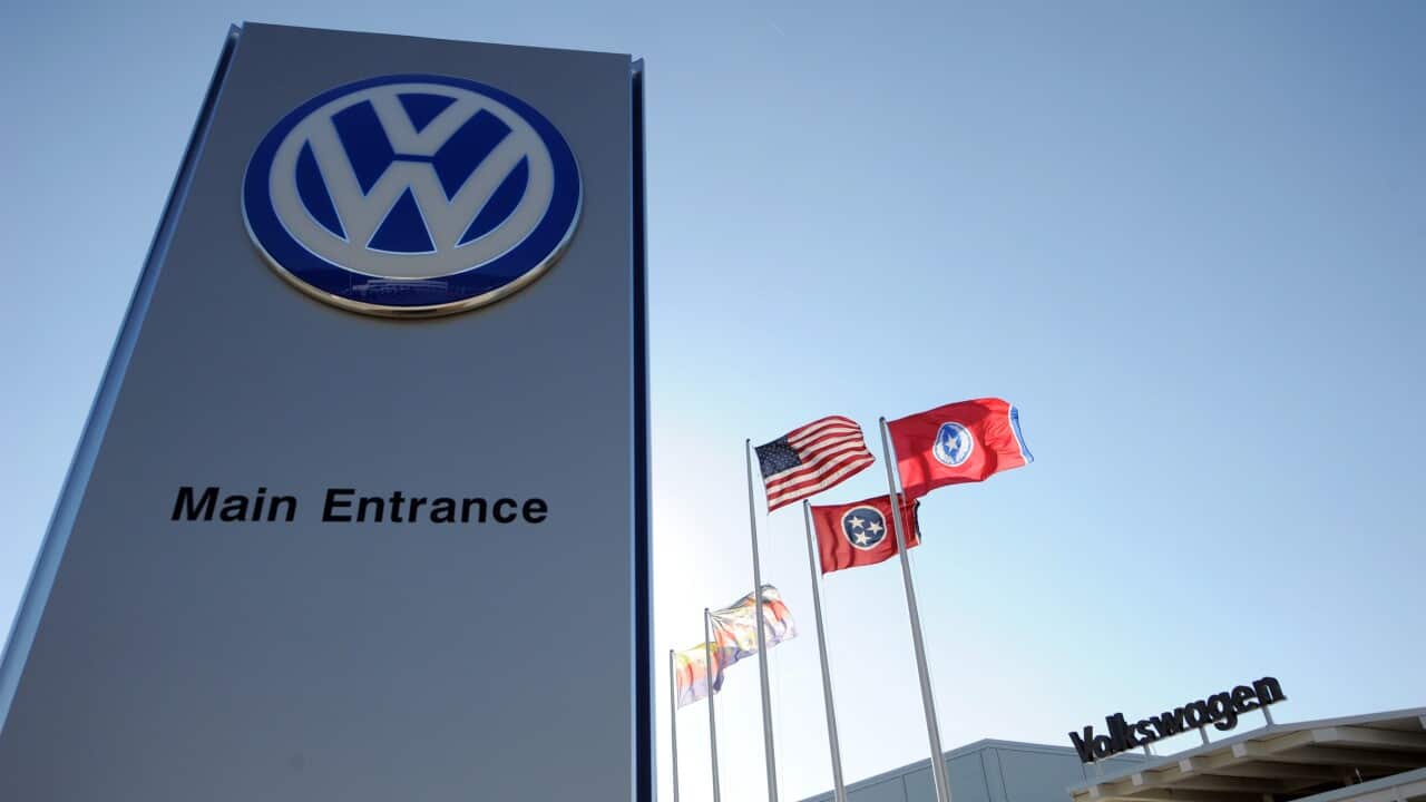 A file photo dated 21 February 2012 shows the main entrance of the of the Volkswagen automobile assembly plant in Chattanooga, Tennessee, USA. (EPA/ERIK S. LESSER)