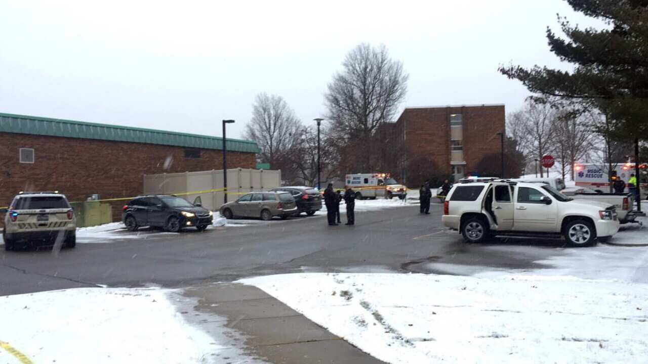 Authorities investigate the scene of a shooting at the Penn State University campus in Beaver County in Monaca, Pa., Wednesday, December 13, 2017.