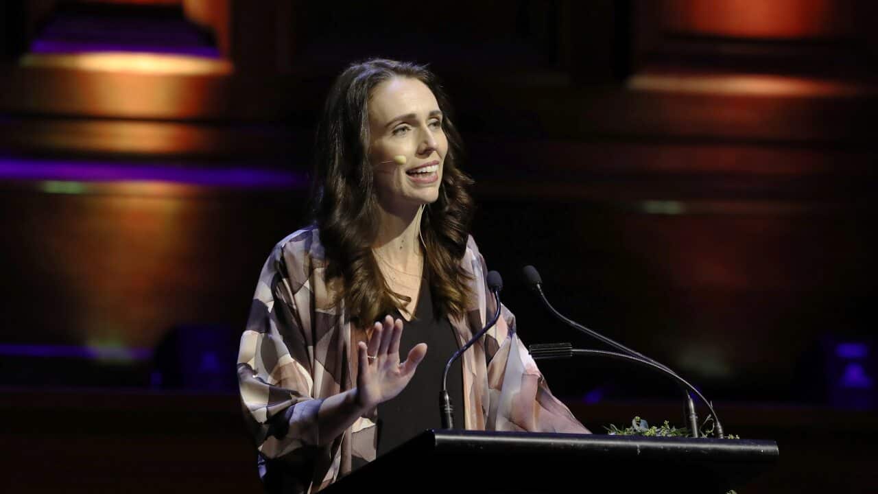 New Zealand Prime Minister Jacinda Ardern is seen delivering a speech titled '"Why Does Good Government Matter?" at Melbourne Town Hall, Melbourne, on Thursday, July 18, 2019. (AAP Image/David Crosling) NO ARCHIVING