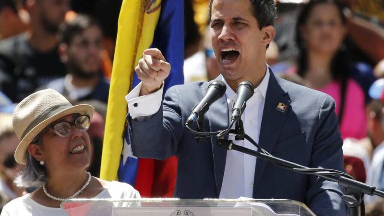 Juan Guaido speaks to supporters.