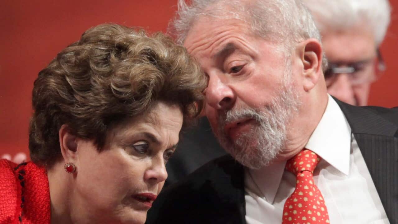 FIle image: Brazil's Former President Luiz Inacio Lula da Silva, right, talks with ousted President Dilma Rousseff 
