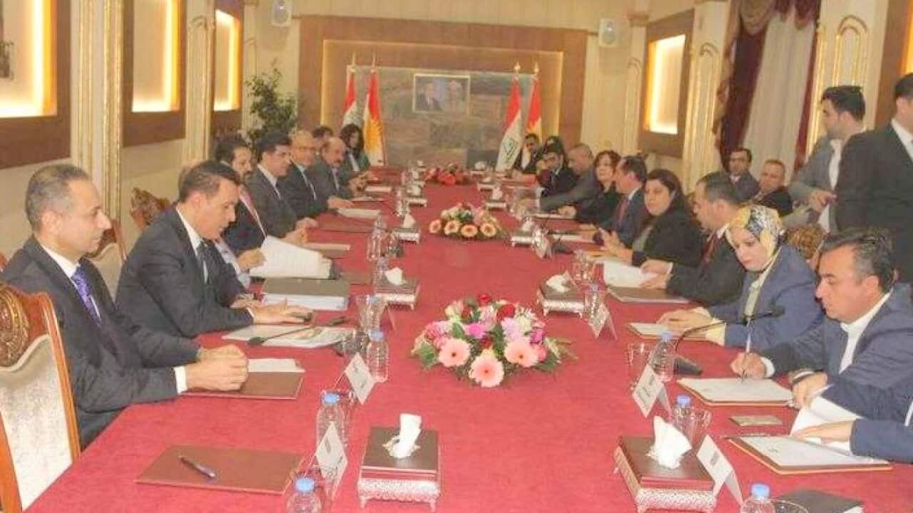 PM N Barzani and Deputy PM Q Talabani meeting with ministers