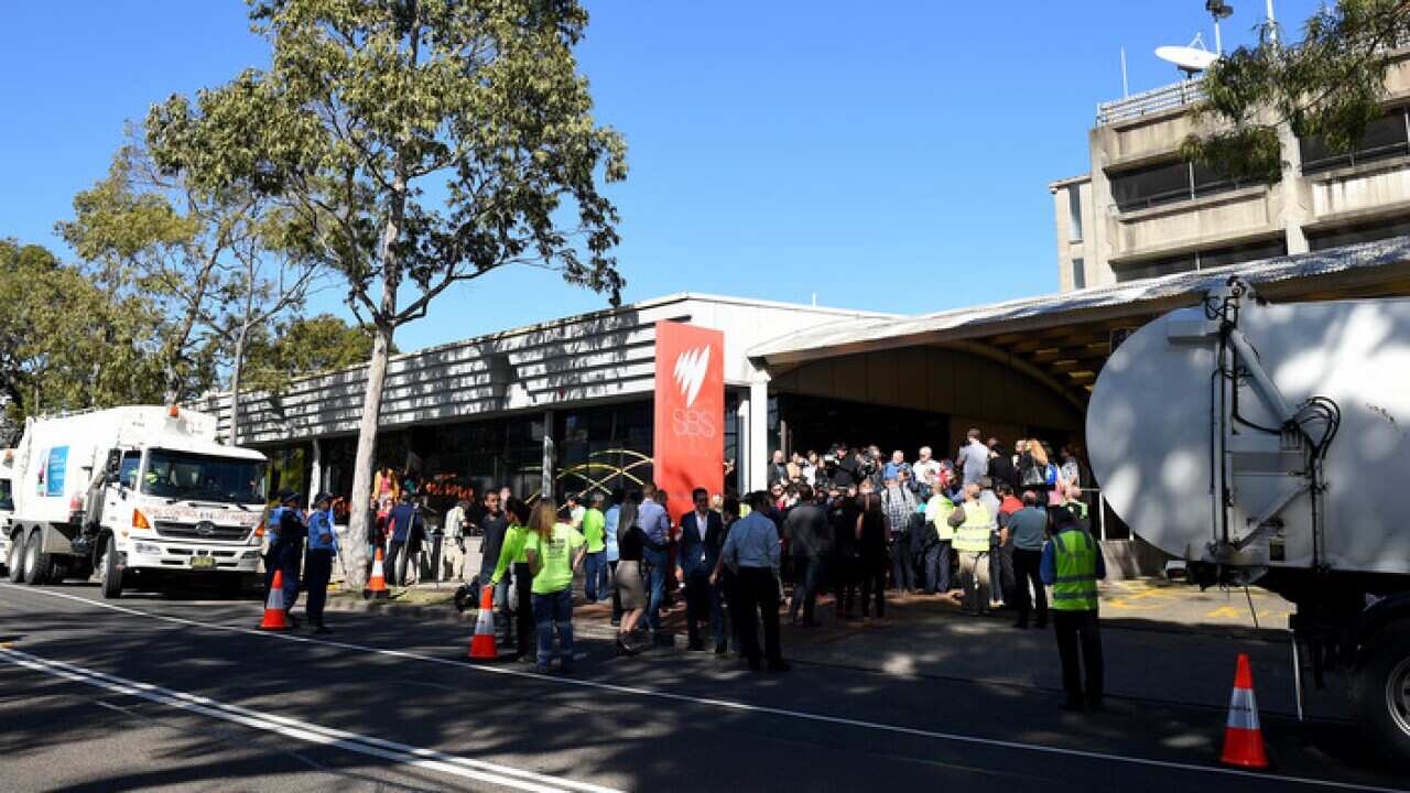 A protest outside SBS headquarters in Sydney over Struggle Street