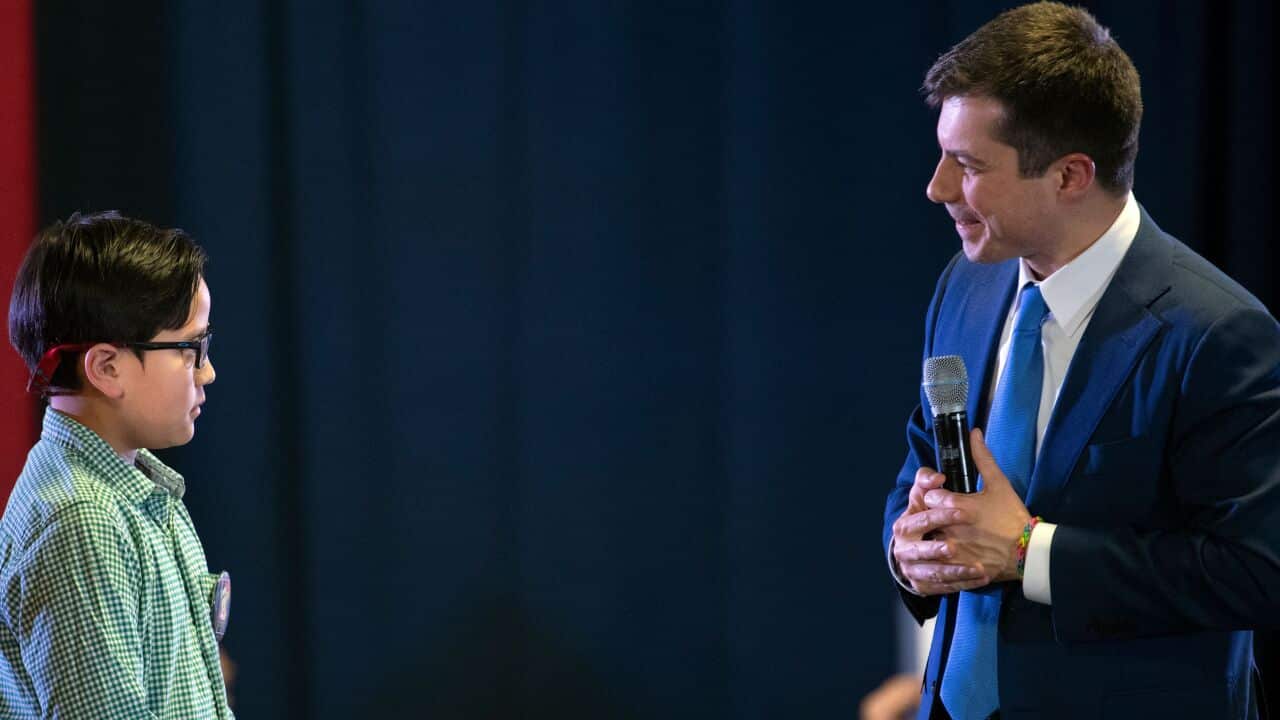 Former South Bend Mayor Pete Buttigieg was moved by a question from nine-year-old Zachary Ro during a town hall event in Aurora, Colorado.
