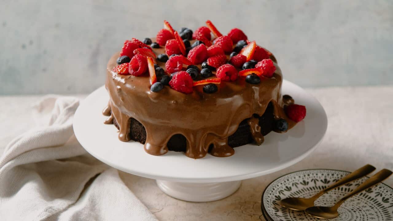 Olive oil chocolate cake with spiced frosting