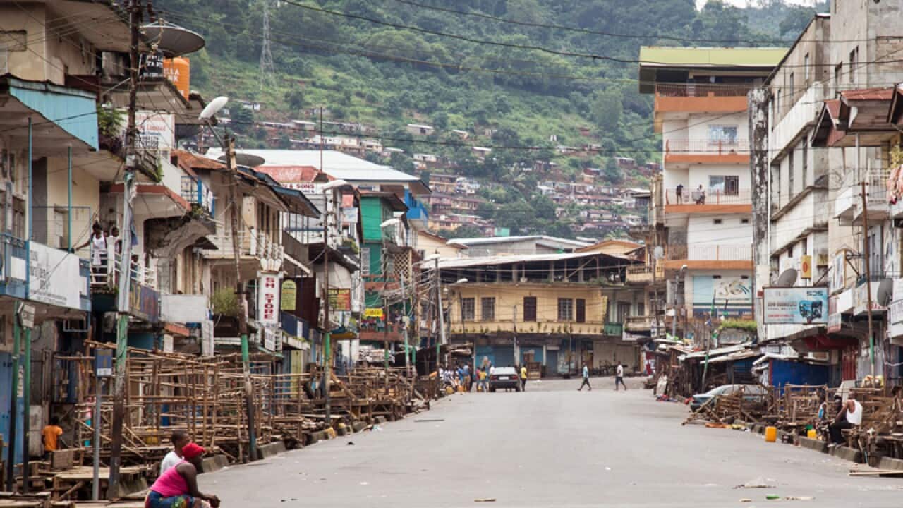 A few people are seen during a three-day lockdown in Sierra Leone