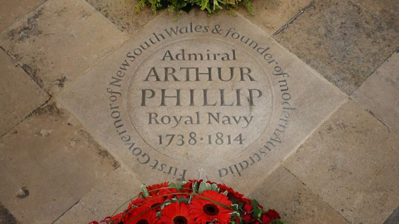 memorial stone for Admiral Arthur Philip at Westminster Abbey