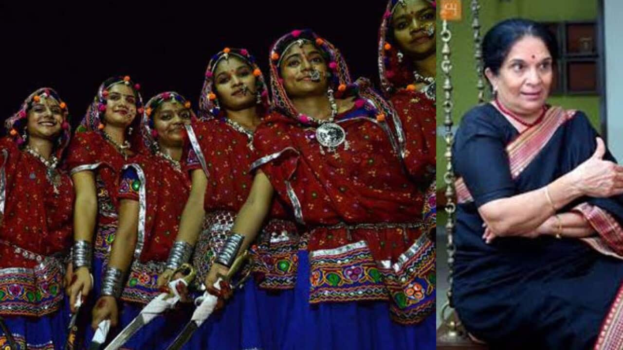 Young Indian girls from the Shatriya or Rajput communities pose prior to the start of the 'Talwar No Garbo' or 'Traditional Dance with Swords' organised by the Vasna Paldi Rajput Samaj on the third day of the 'Nine Nights of Navratri' festival in Ahmedaba