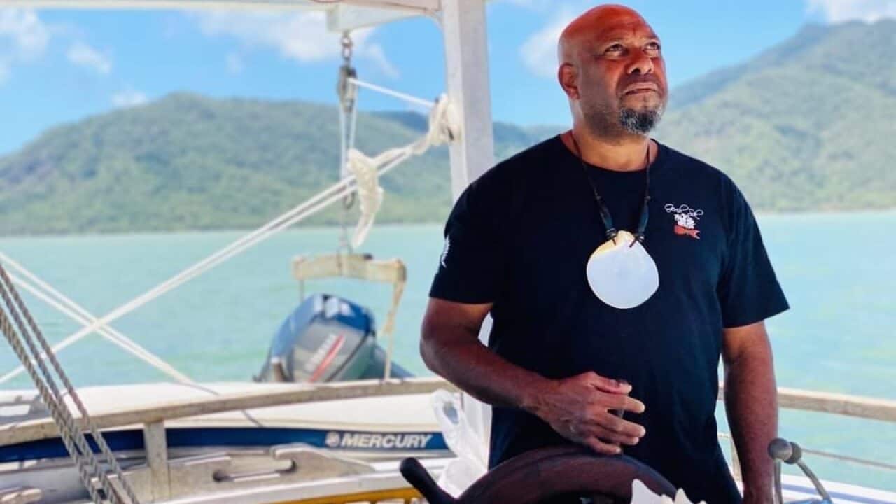 Noel Zaro tries his hand at the helm for the first time of former pearl lugger 'Falla'.