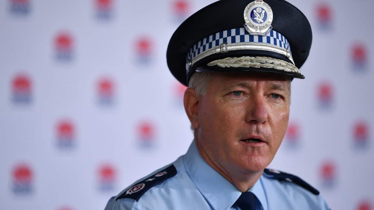 NSW Police Commissioner Mick Fuller speaks to media during a COVID-19 update in Sydney, Monday, June 28, 2021. (AAP Image/Joel Carrett) NO ARCHIVING
