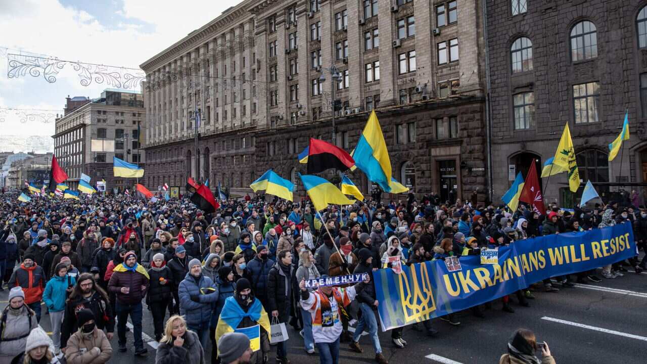 A Unity March was held on Feb. 12 in Kiev, Ukraine to show the people’s determination to resist a Russian invasion.