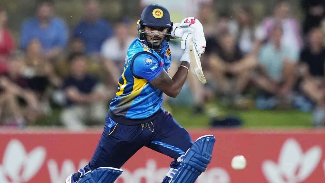 Wanindu Hasaranga of Sri Lanka bats during the Prime Ministers XI v Sri Lanka T20 cricket match at Manuka Oval in Canberra, Thursday, October 24, 2019.