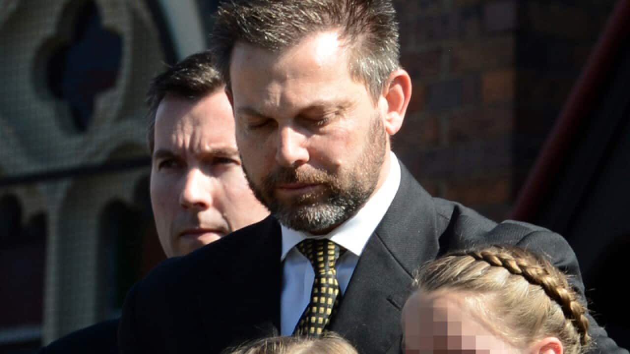 Gerard Baden-Clay attends his wife's funeral