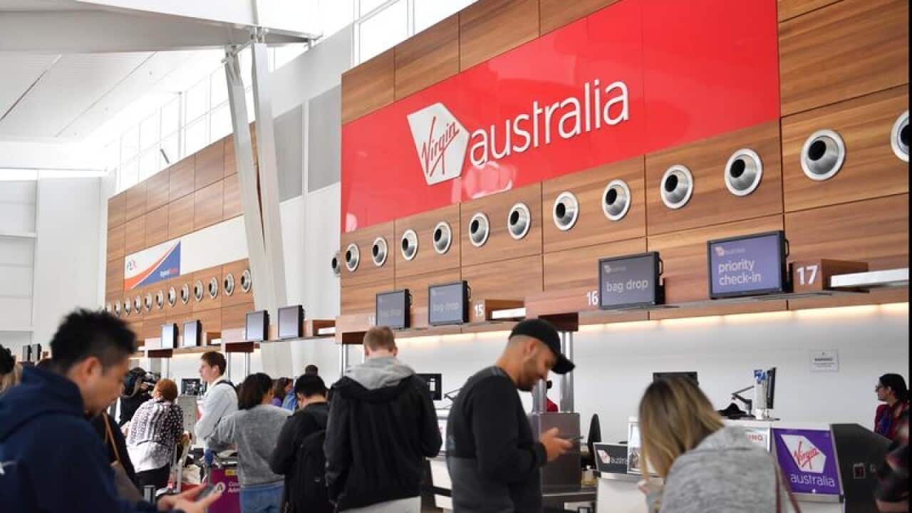The Virgin Australia check in area at Adelaide Airport