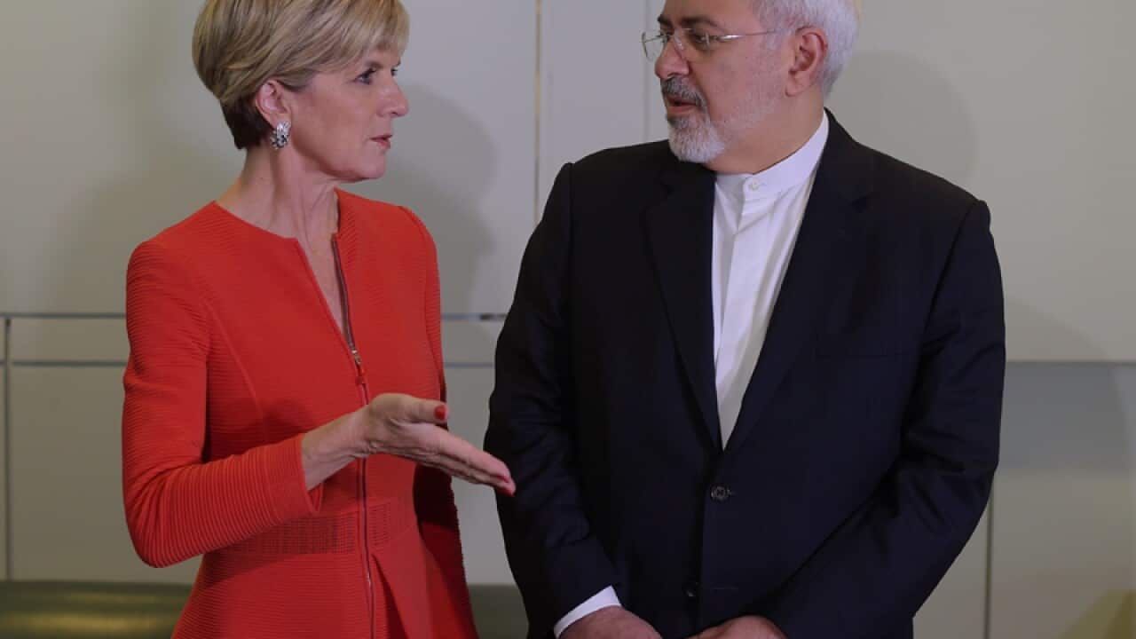 Julie Bishop with Iranian Foreign Minister Mohammad Javad Zarif