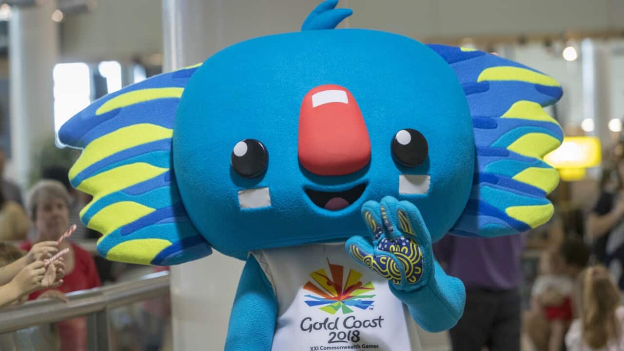 The Commonwealth Games mascot Borobi seen at Brisbane International Airport.