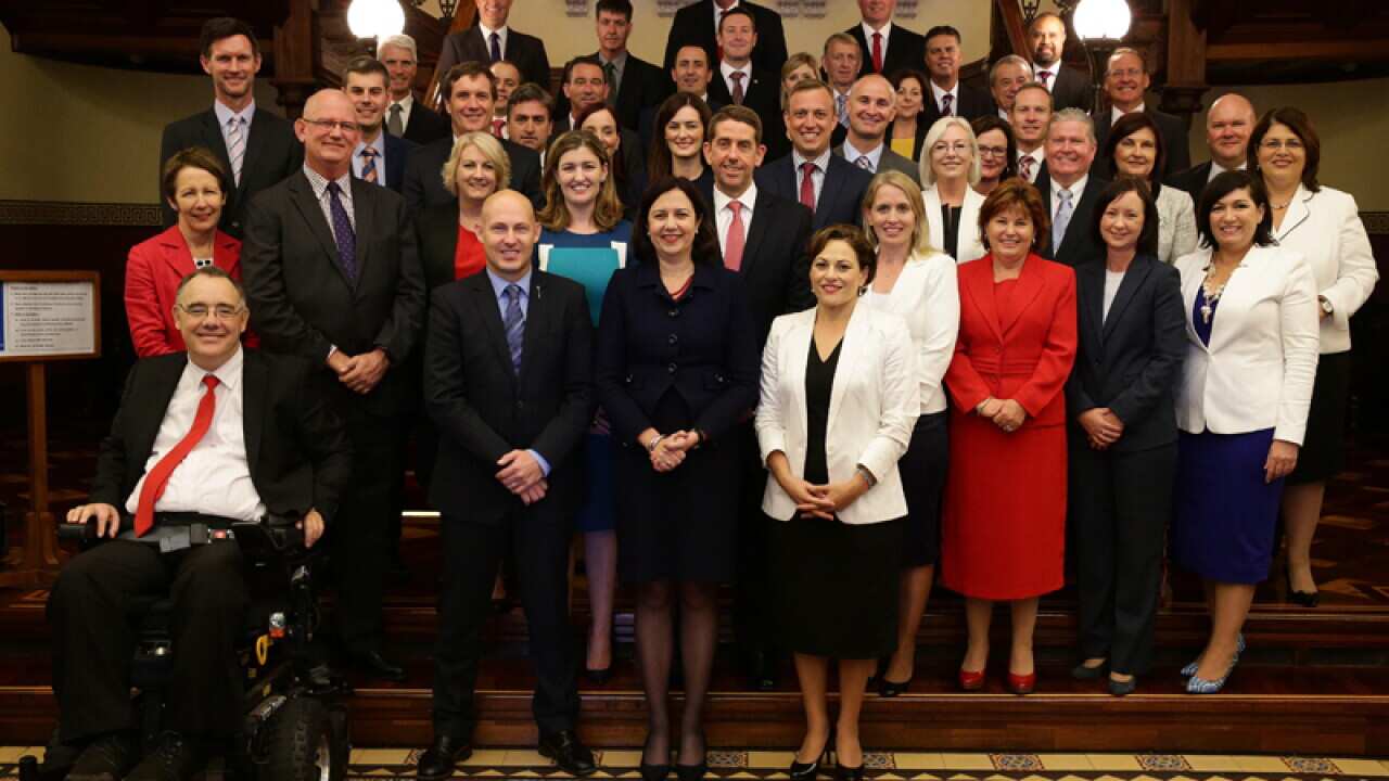 Queensland Premier Annastacia Palaszczuk with the Labor Caucus