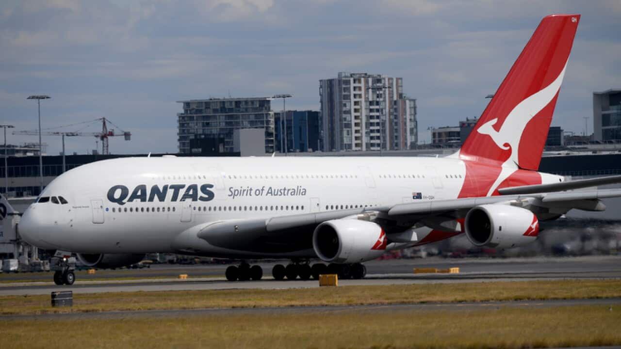 A Qantas Airbus A380 aircraft is seen taxiing at Sydney Airport, in Sydney, Wednesday, August 22, 2018. (AAP Image/Dan Himbrechts) NO ARCHIVING