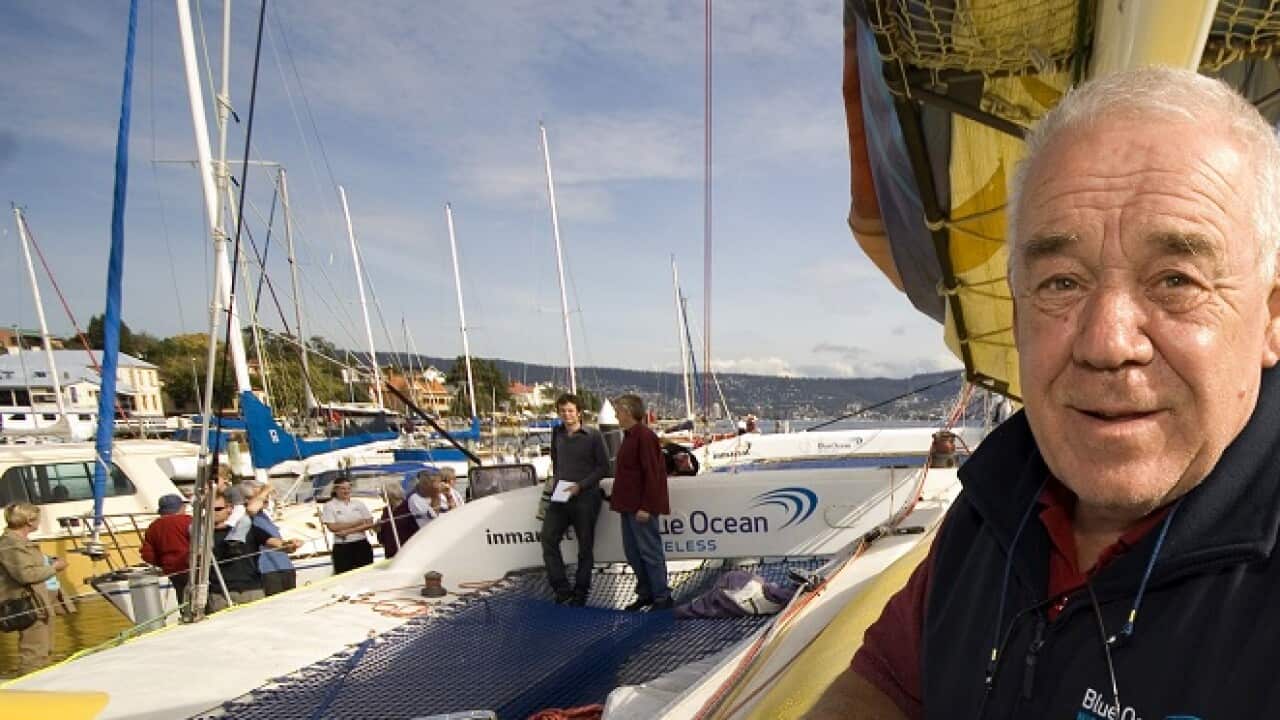 British yachtsman Tony Bullimore prepares to sail out of the Derwent River.