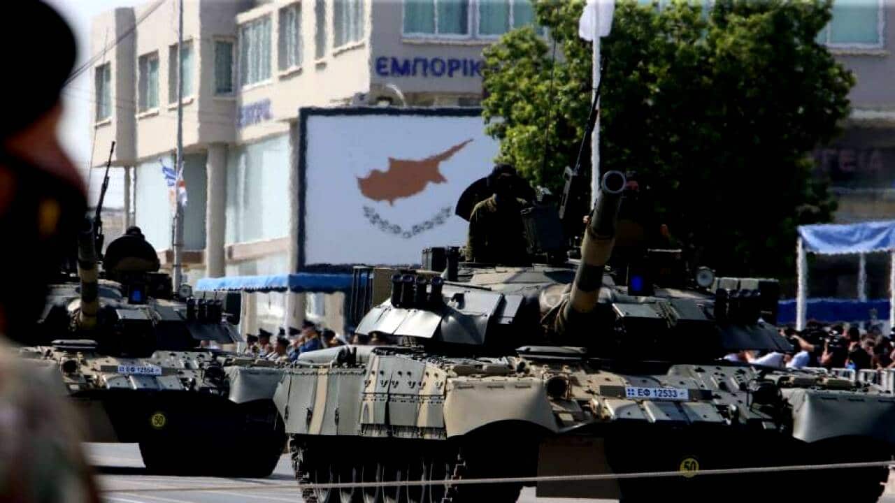 Cyprus National Guard parades on Cyprus Independence Day.