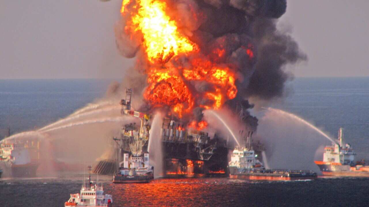 A fire aboard the Deepwater Horizon located in the Gulf of Mexico